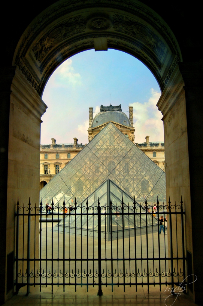 Looking onto the courtyard of the Louvre.